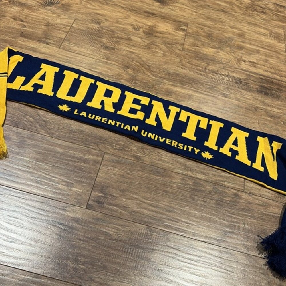 Laurentian University reversible winter scarf yellow and navy blue - Picture 4 of 4